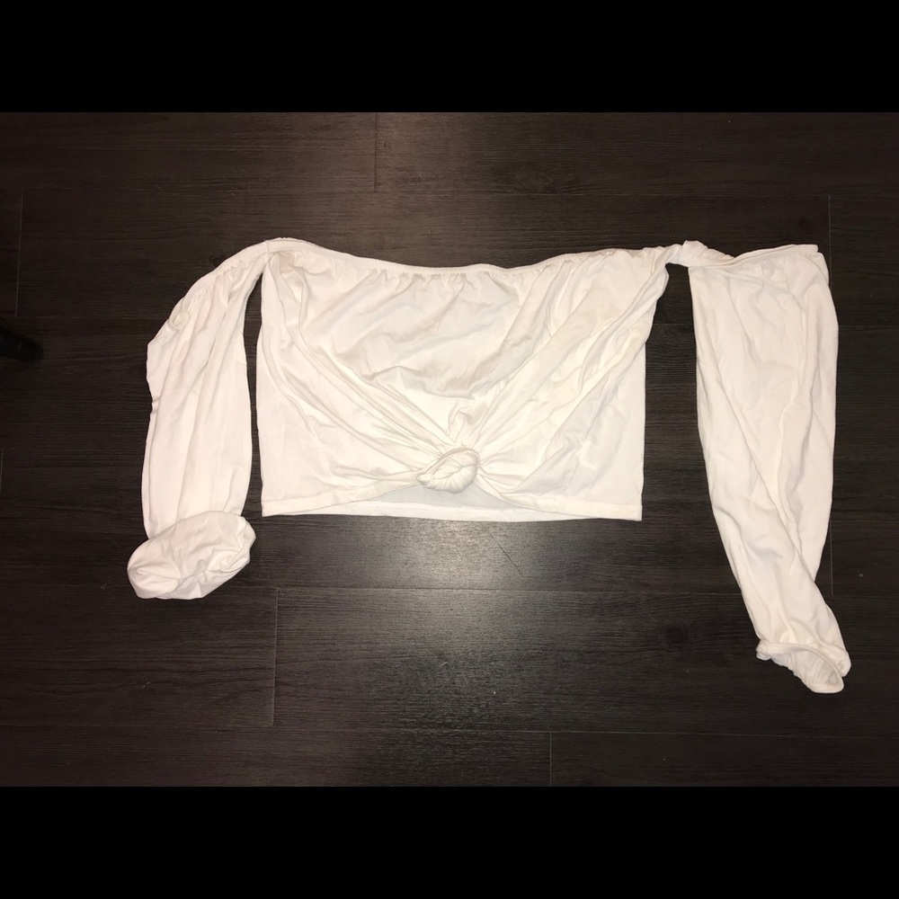 White Off the Shoulder Crop Top •Size L•